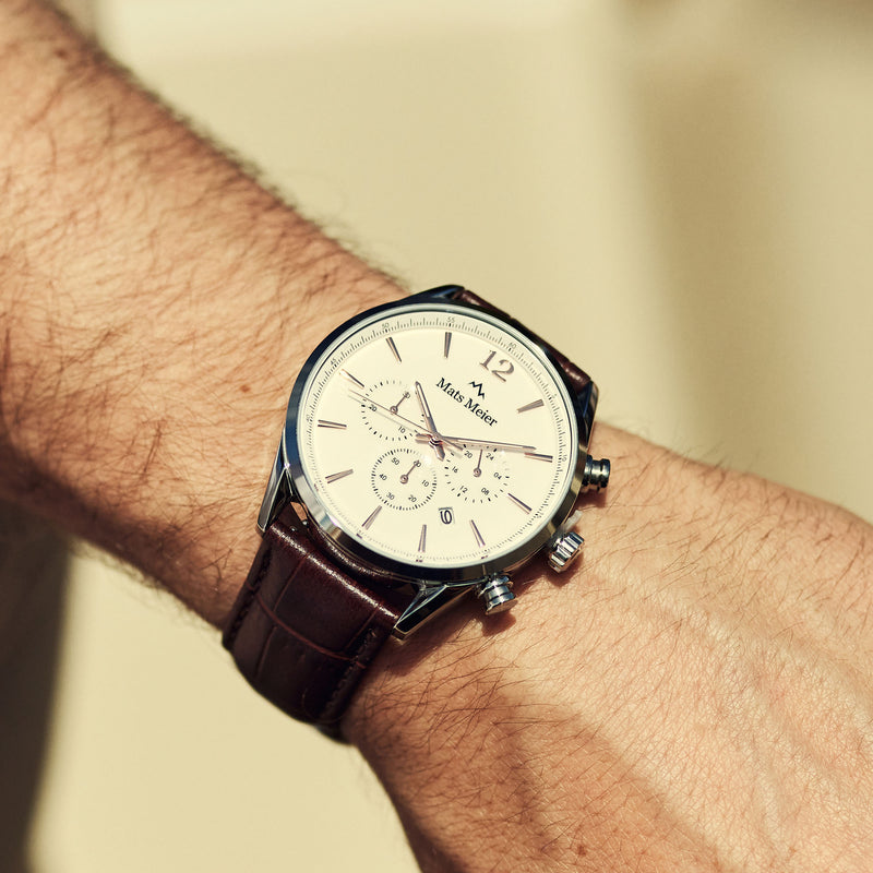 Mats Meier Grand Cornier Chrono Wit/Bruine Horloge MM00105-zoom-