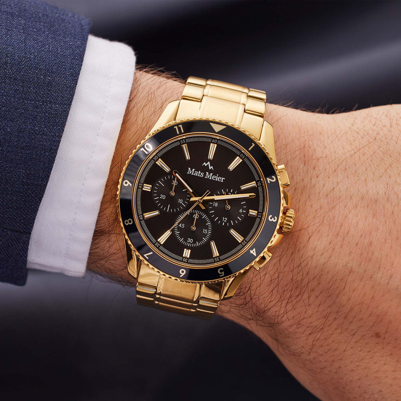 Mats Meier Ponte dei Salti Chronograaf Herenhorloge Goudkleurig en Zwart MM00509-zoom-
