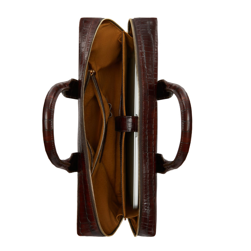 Isabel Bernard Honoré Anique Croco Bruine Kalfsleren Handtas IB25073-zoom-