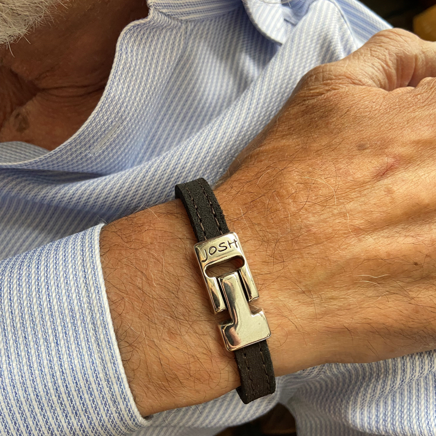 Josh Brown Leather Bracelet 25036SL/BRWN/MED