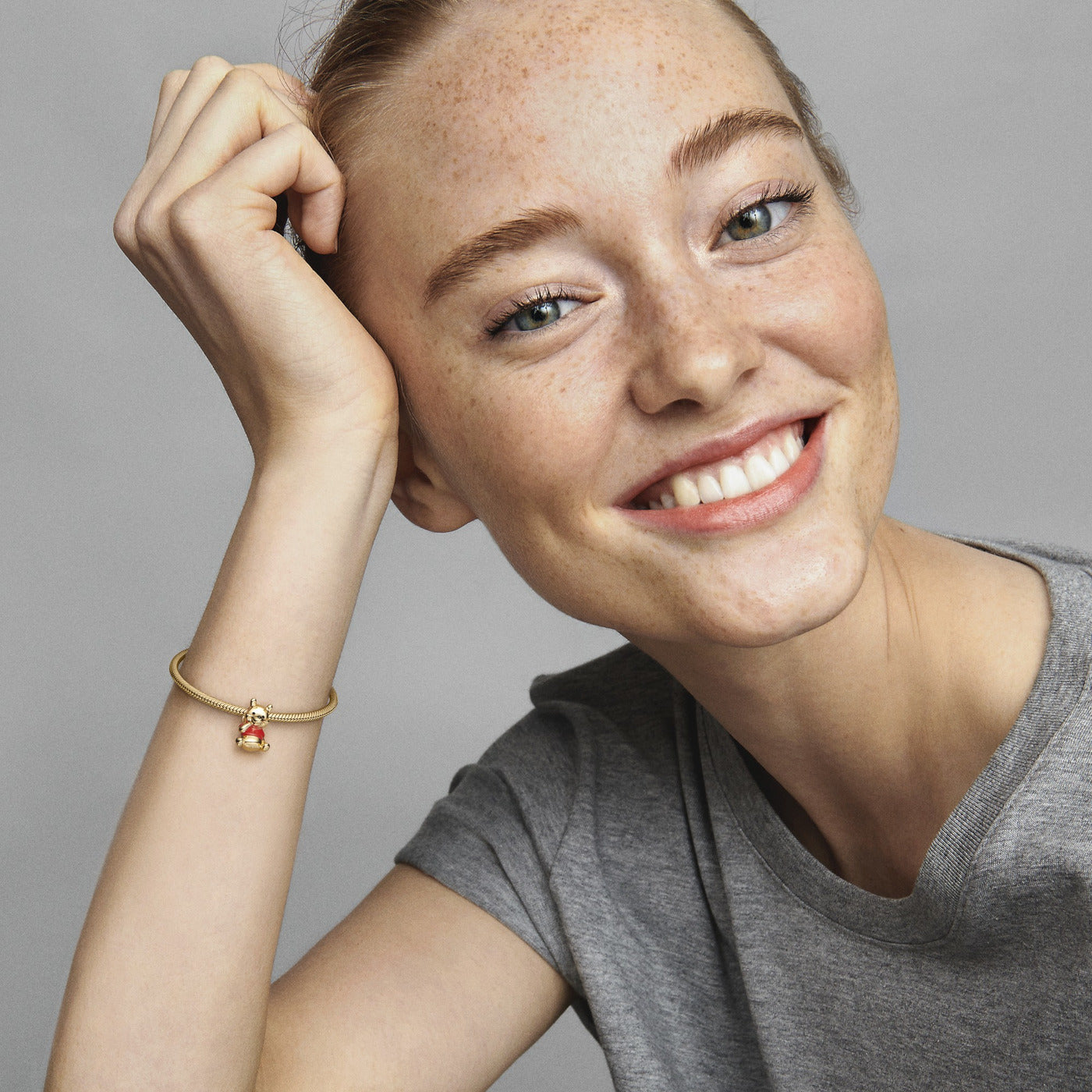 Pandora Disney 925 Sterling Silver Winnie The Pooh Bear Charm 762212C01with14K Gold Plating