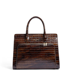 Isabel Bernard Honoré Nadine croco brown calfskin leather handbag with 13 inch laptop compartment IB25110-230-13