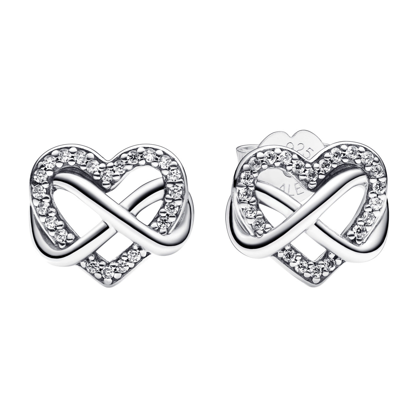 Pandora Moments 925 Sterling Silver Sparkling Infinity Heart Ear Studs 292667C01
