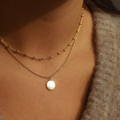 Karma 925 Sterling Silver Dots Disc Double Necklace T82