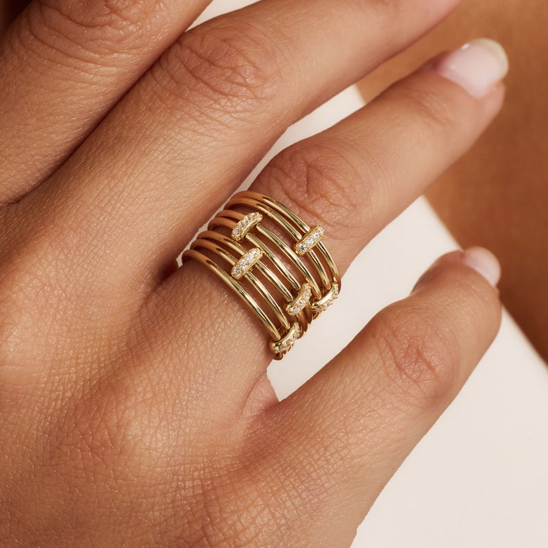 Isabel Bernard Cour d'Honneur Adora 14 karat golden 7-piece multiring with zirkonia stones IB330107-52-zoom-