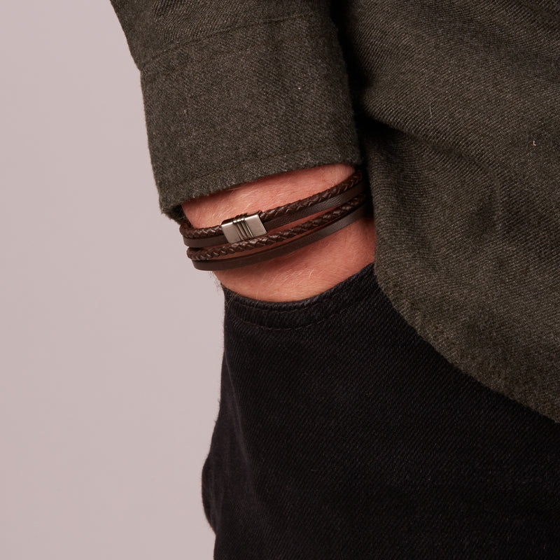 Fossil Brown Vintage Bracelet JF02934040 (Length: 17.50 - 19.00 cm)-zoom-