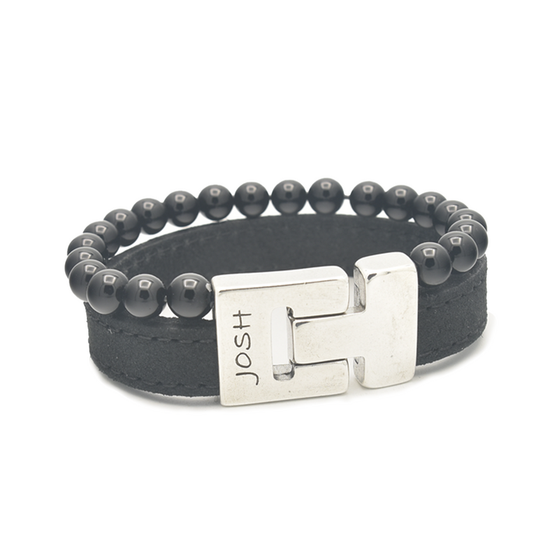 Josh Black Natural Stone Bracelet 25039SL/BLCK/LRG-zoom-