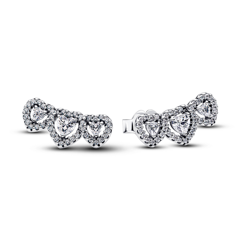 Pandora Timeless 925 Sterling Silver Halo Heart Trilogy Stud Earrings 294411C01-zoom-