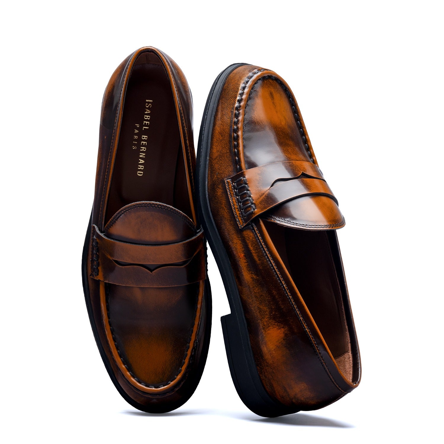 Isabel Bernard Vendôme Blandine cognac spazzolato leather loafers IB51015-636-35