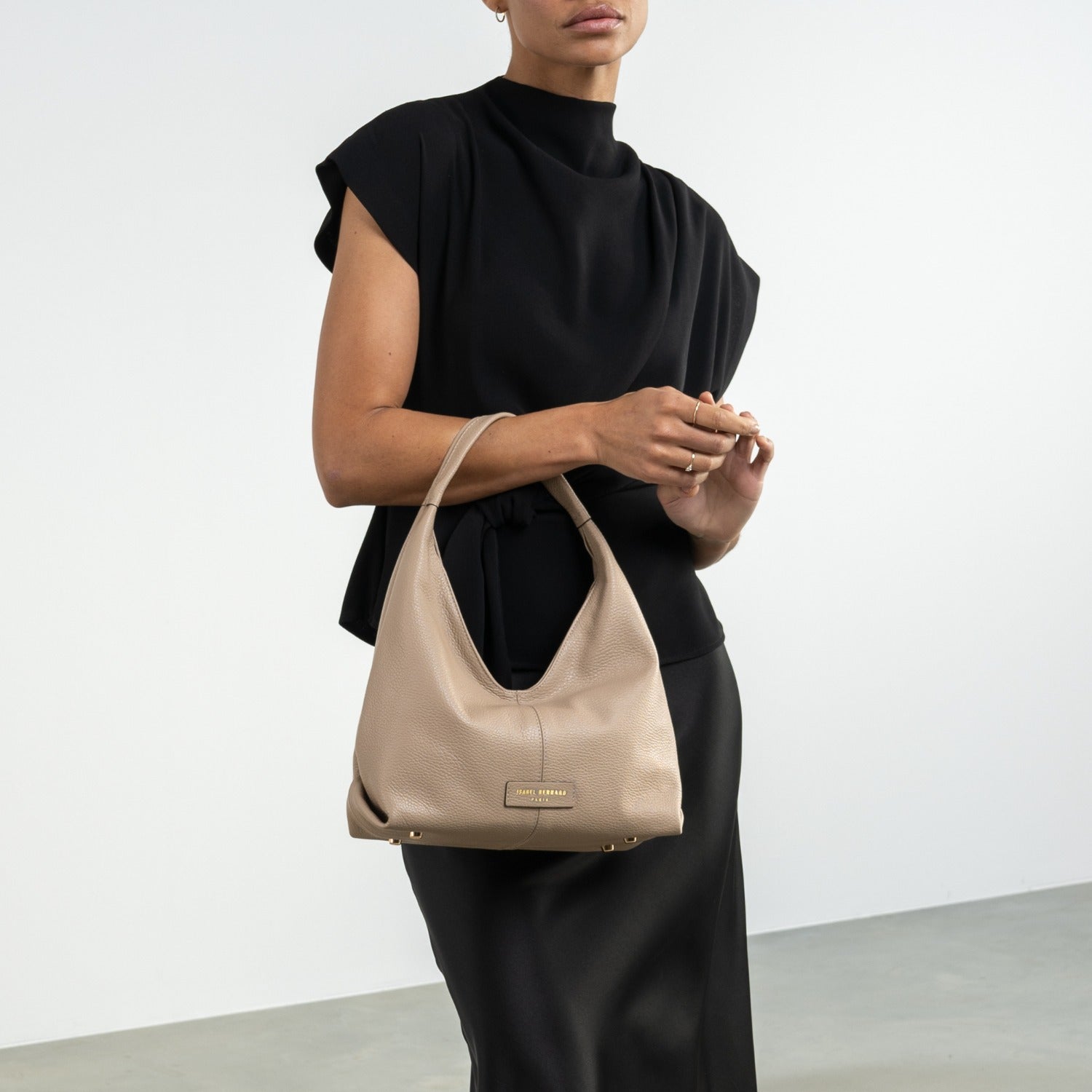 Isabel Bernard Honoré Grace mini taupe calfskin leather handbag IB21132-078