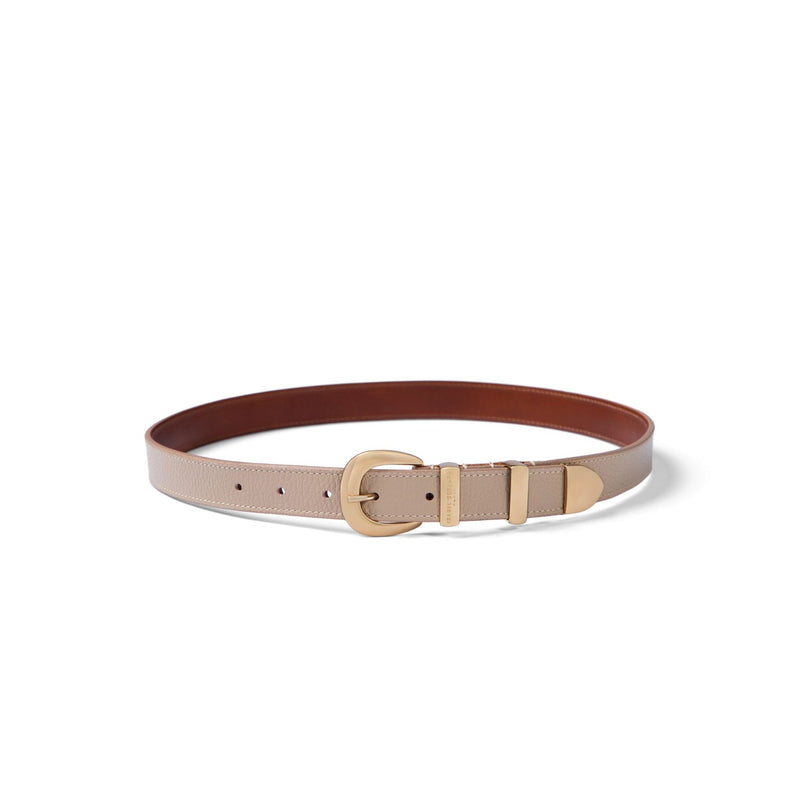 Isabel Bernard Rêveur Mathilde taupe kalfsleren riem met goud-kleurige gesp IB60020-078-95-zoom-