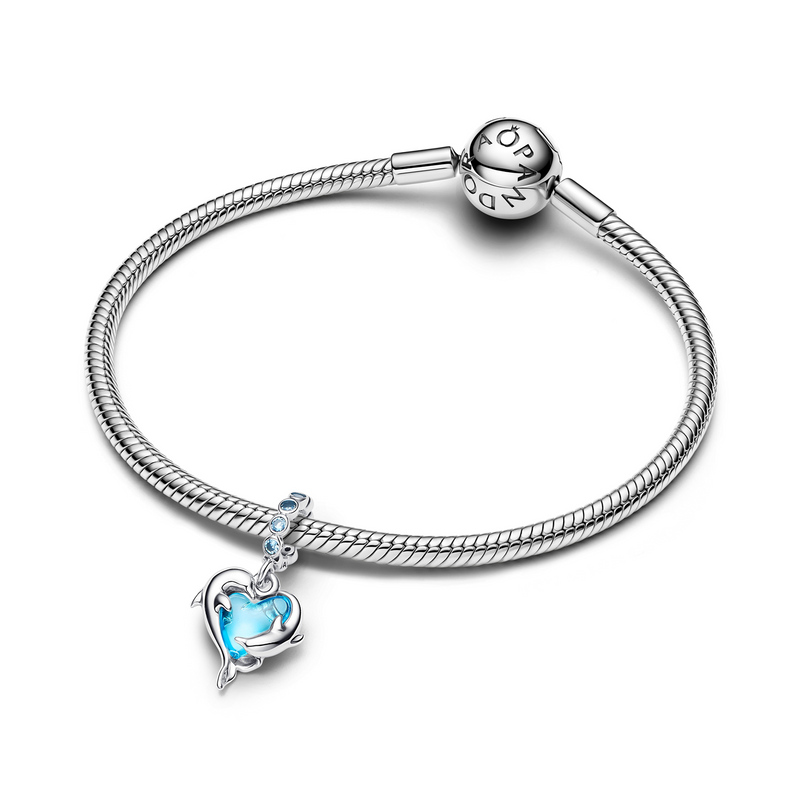 Pandora Moments 925 Sterling Zilveren Blauwe Murano Glas Dolfijnen Bedel 793924C01-zoom-