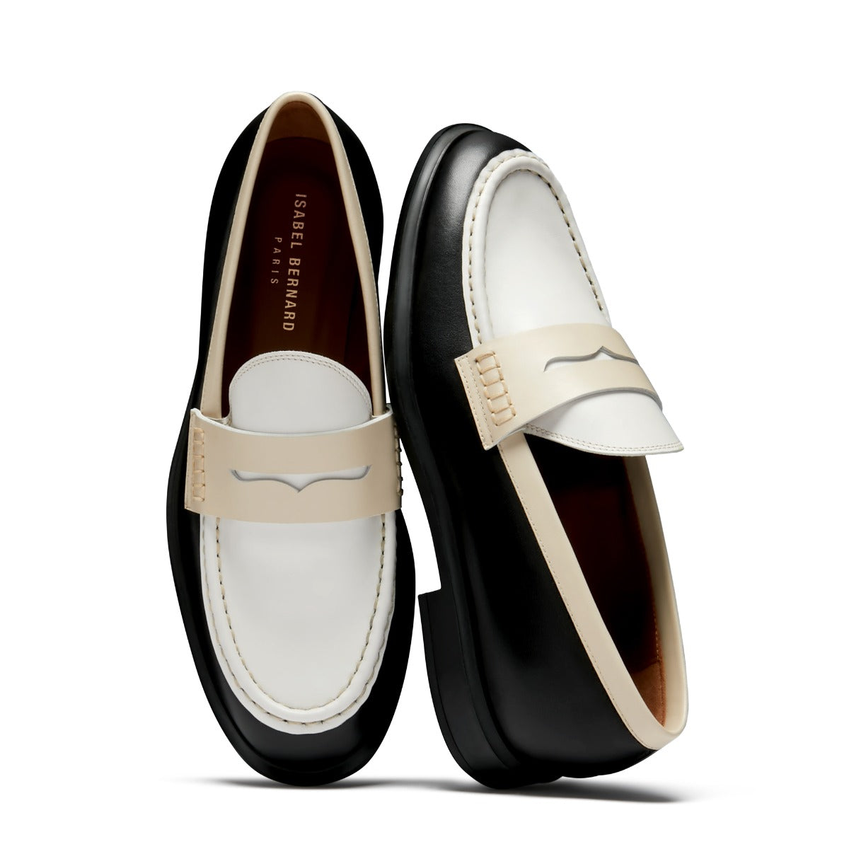 Isabel Bernard Vendôme Blandine black-white calfskin leather loafers with white details IB51015-10170-36