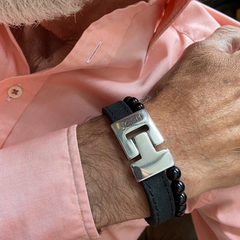 Josh Black Natural Stone Bracelet 25039SL/BLCK/LRG