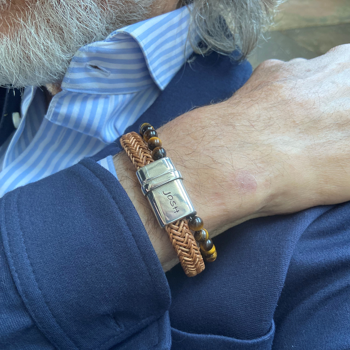 Josh Cognac Natural Stone Bracelet 09333SL/CGNC/MED