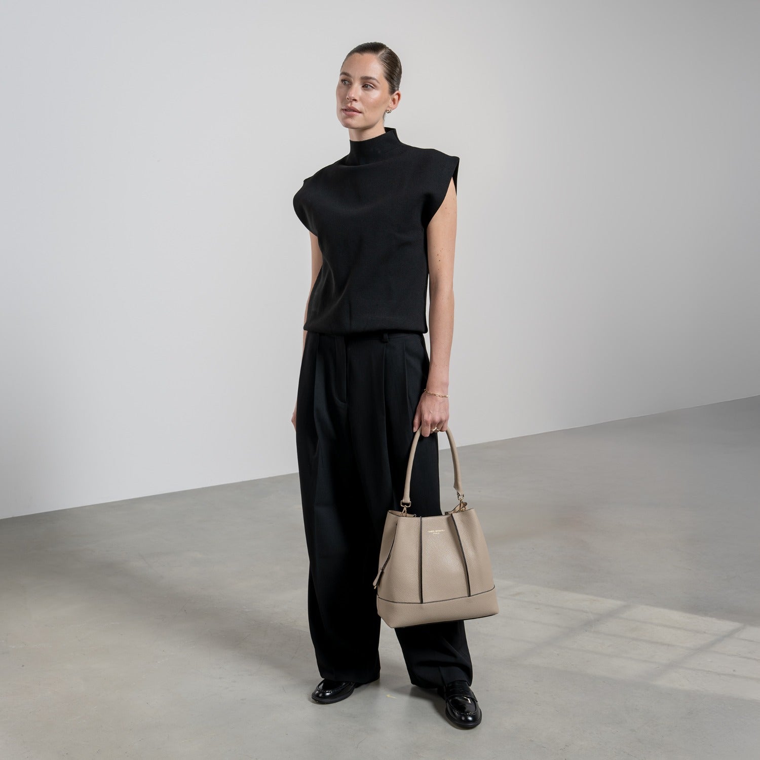 Isabel Bernard Femme Forte Macie Taupe Calfskin Shoulder Bag IB25074-078