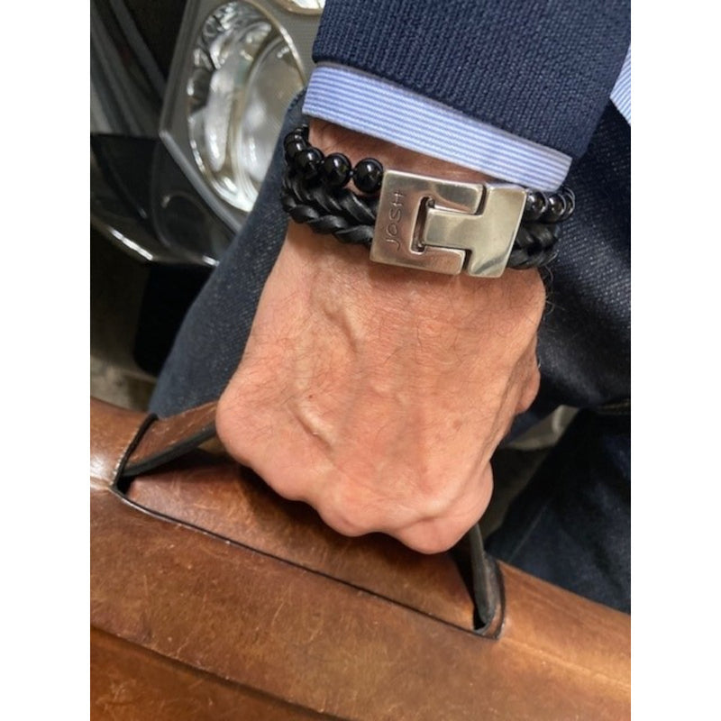 Josh Zwarte Leren Armband 24989-BRA-S/BLACK/L-zoom-