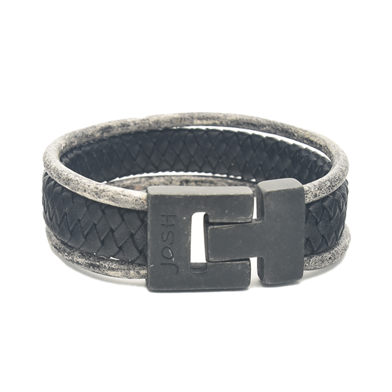 Josh Black Leather Bracelet 25041VB/BLCK/MED-zoom-