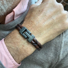 Josh Leather Bracelet 09284-BRA-VB/BROWN/L-1