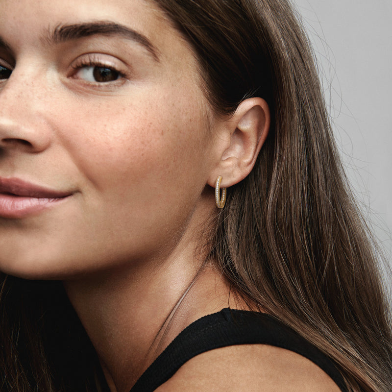 Pandora Signature Logo & Pavé Hoop Earrings Earrings 262738C01with14 Carat Gold Plating-zoom-