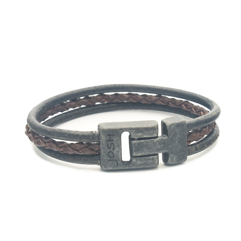 Josh Brown Leather Bracelet 25045VB/BRWN/MED-zoom-