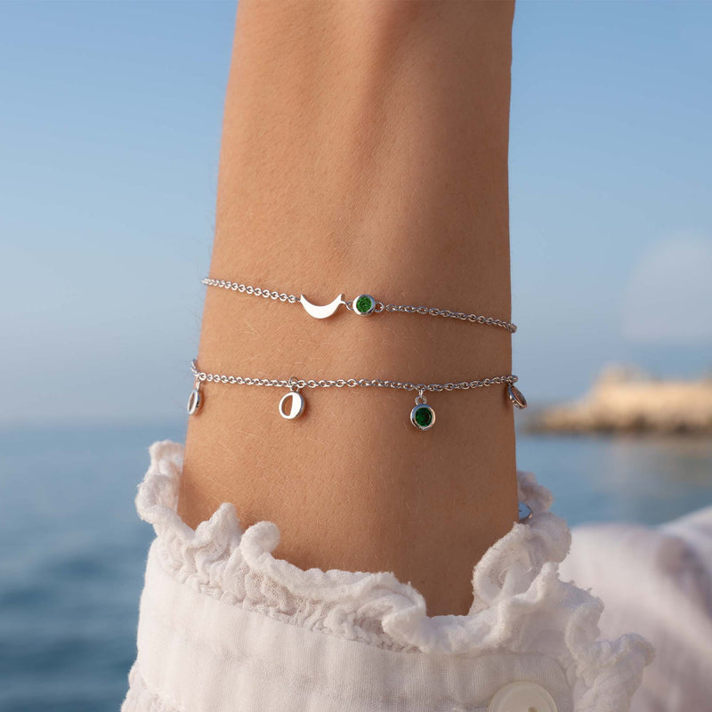 Violet Hamden Luna 925 Sterling Zilveren Armband met Maan en Groene Zirkonia Steentje VH320030-zoom-