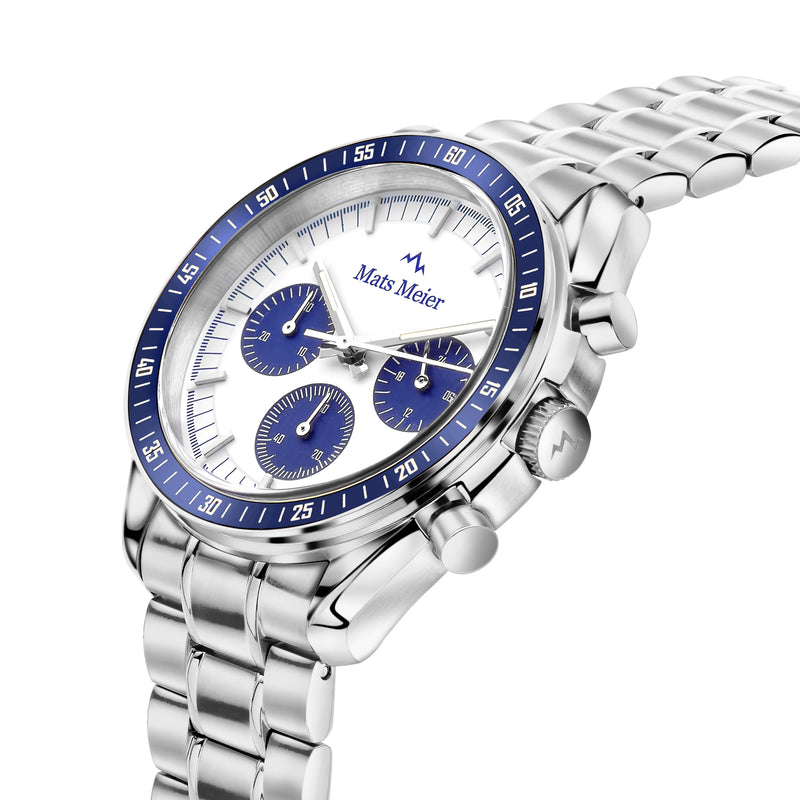 Mats Meier Arosa Racing Chronograaf Herenhorloge Zilverkleurig en Wit MM50013-zoom-