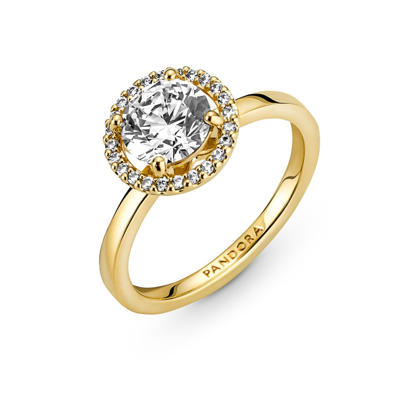 Pandora Timeless Gold-coloured Sparkling Round Halo Ring with 14 Carat Gold Plating 161234C01-52-zoom-
