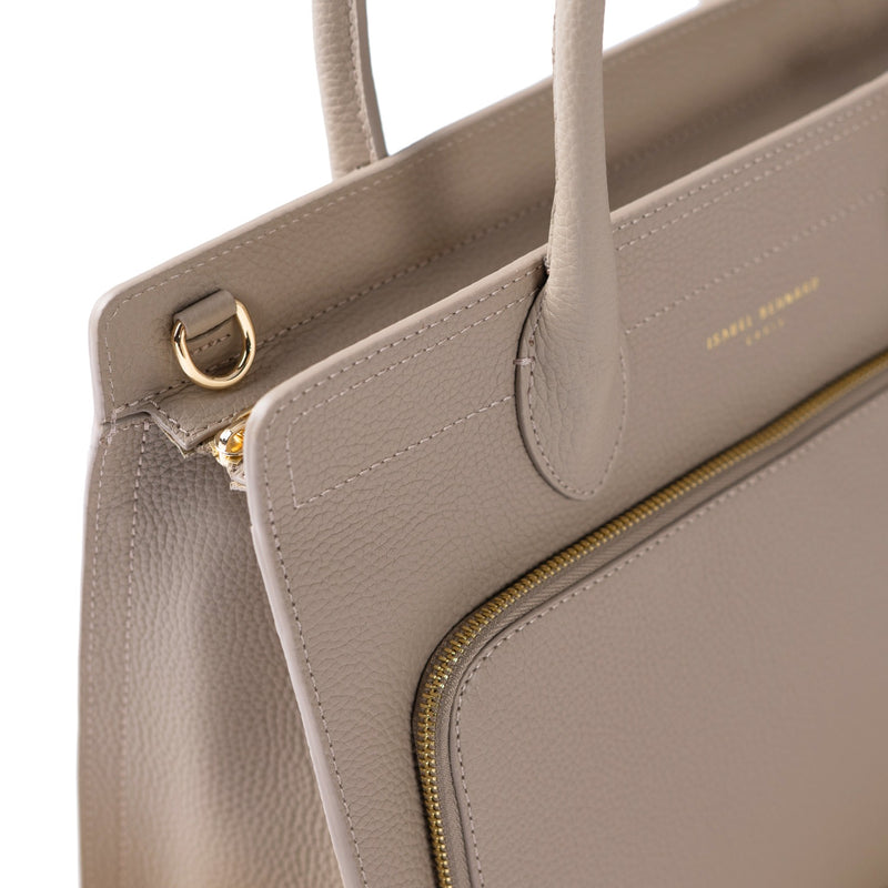 Isabel Bernard Honoré Nadine taupe kalfsleren handtas met 13 inch laptopvak IB25110-078-13-zoom-