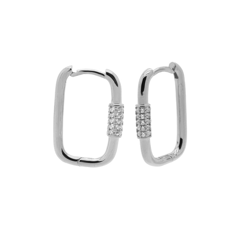 Karma 925 Sterling Silver Square Zirconia Hoop Earrings H61S-zoom-
