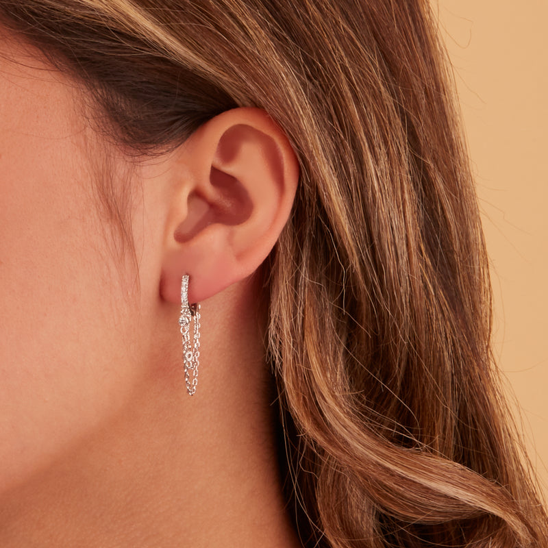 Karma 925 Sterling Silver Double Chain Earrings M3168S-zoom-