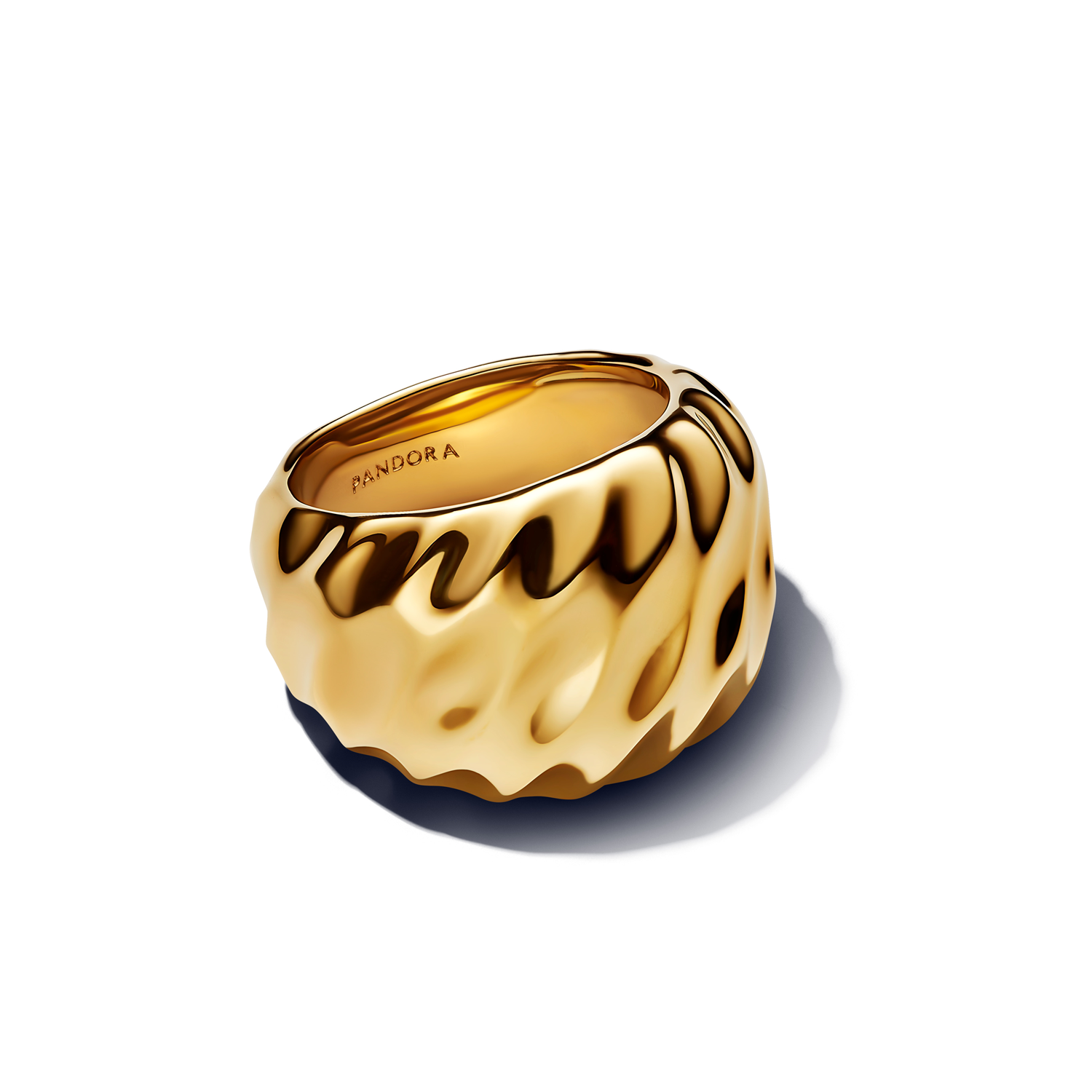 Pandora Essence Gold Plated Rippled Statement Ring 163884C00-52