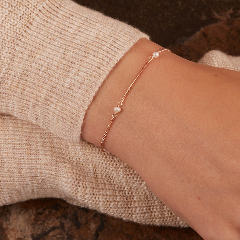 Karma 925 Sterling Silver Rosegold coloured Tiny Pearls Bracelet 94126RP (Length: 16.50 - 19.00 cm)-zoom-