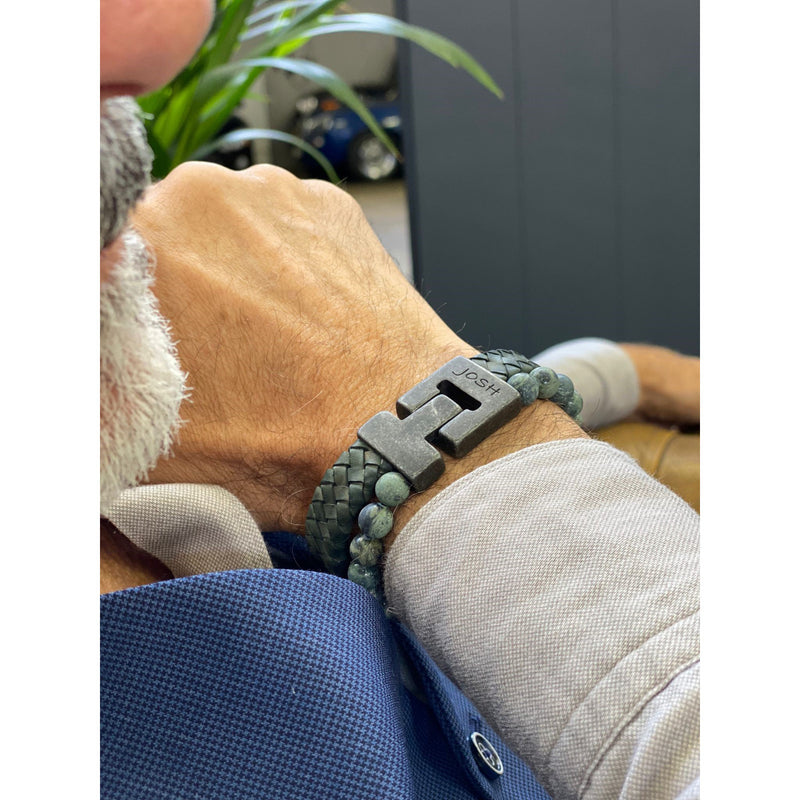 Josh Vintage Green Leather Bracelet 24966-BRA-VB/GREEN/M-zoom-