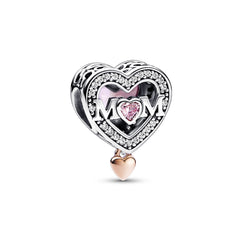 Pandora Moments 925 Sterling Silver Mum & Heart Charm 782653C01with14K RoseGold Plating