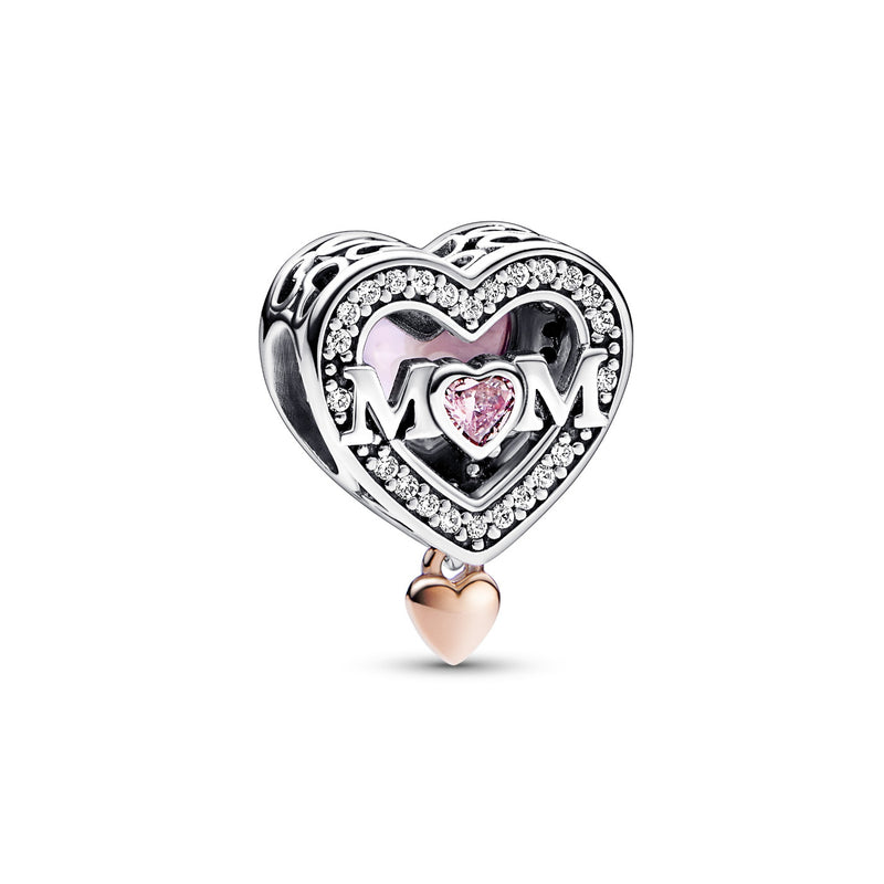 Pandora Moments 925 Sterling Silver Mum & Heart Charm 782653C01with14K RoseGold Plating-zoom-