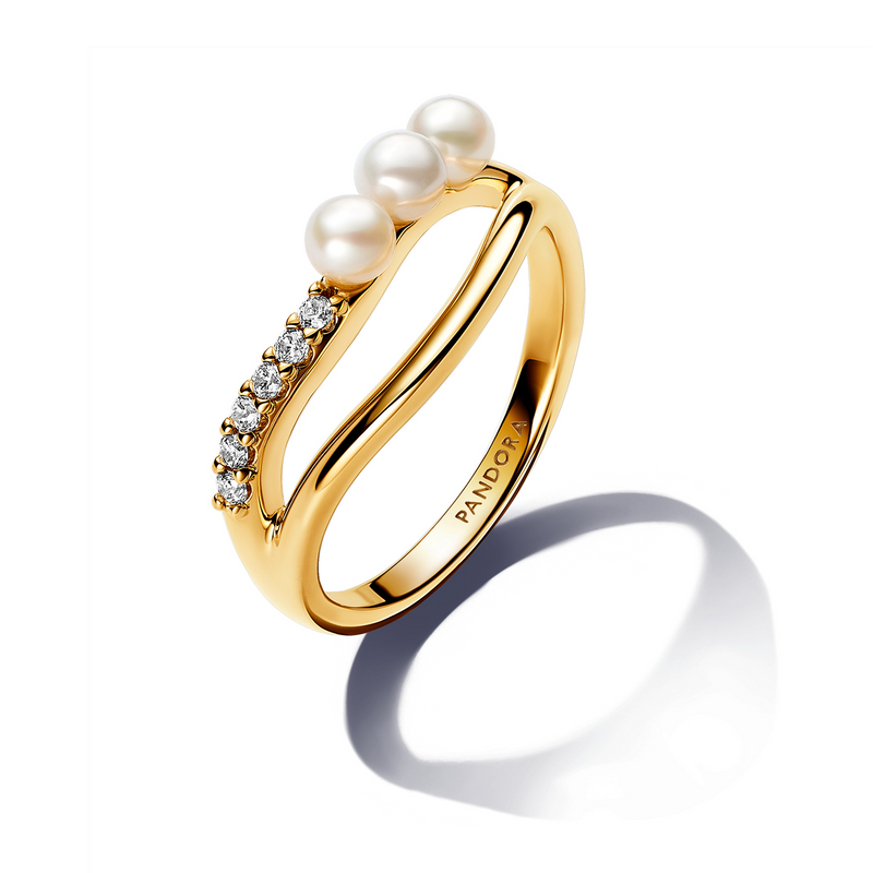 Pandora Essence Gold Plated Pearl Ring 163258C01-56-zoom-