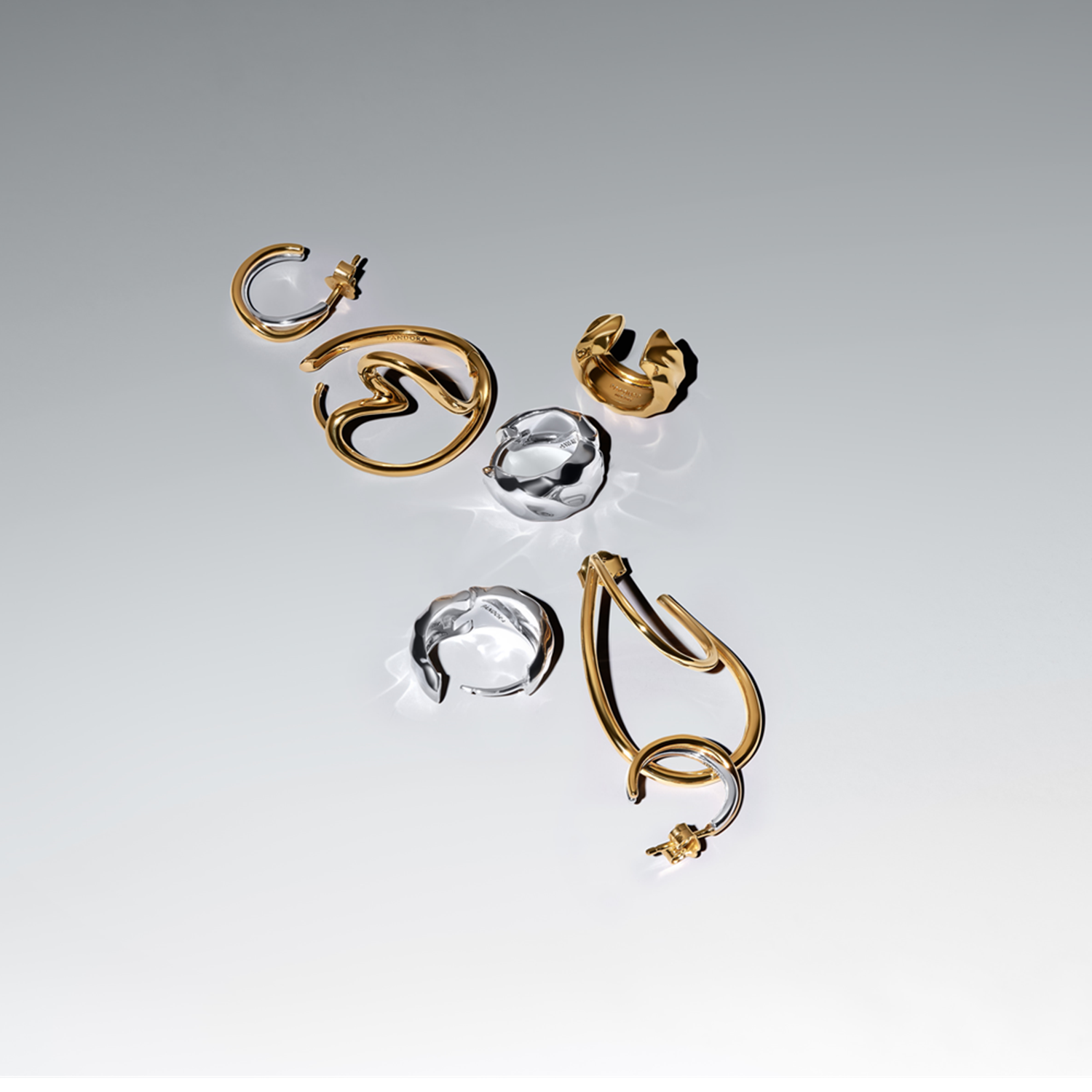 Pandora Essence Gold Plated Organically Shaped Double Hoop Earrings 263870C00