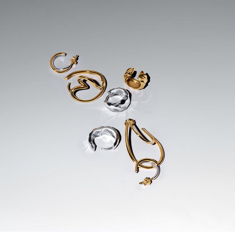 Pandora Essence Gold Plated Organically Shaped Double Hoop Earrings 263870C00-zoom-