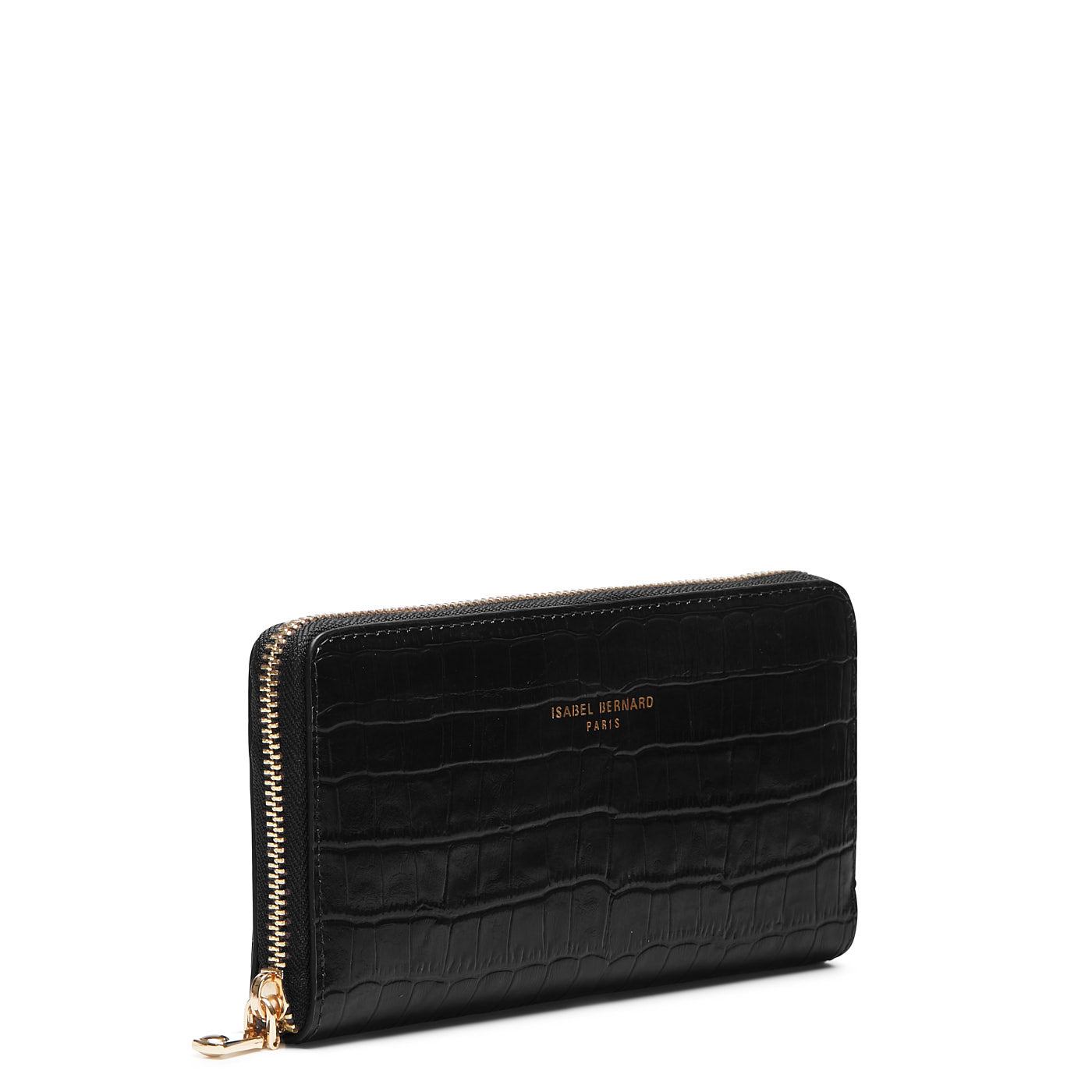 Isabel Bernard Honoré Léa Black Croco Zip Wallet IB23007