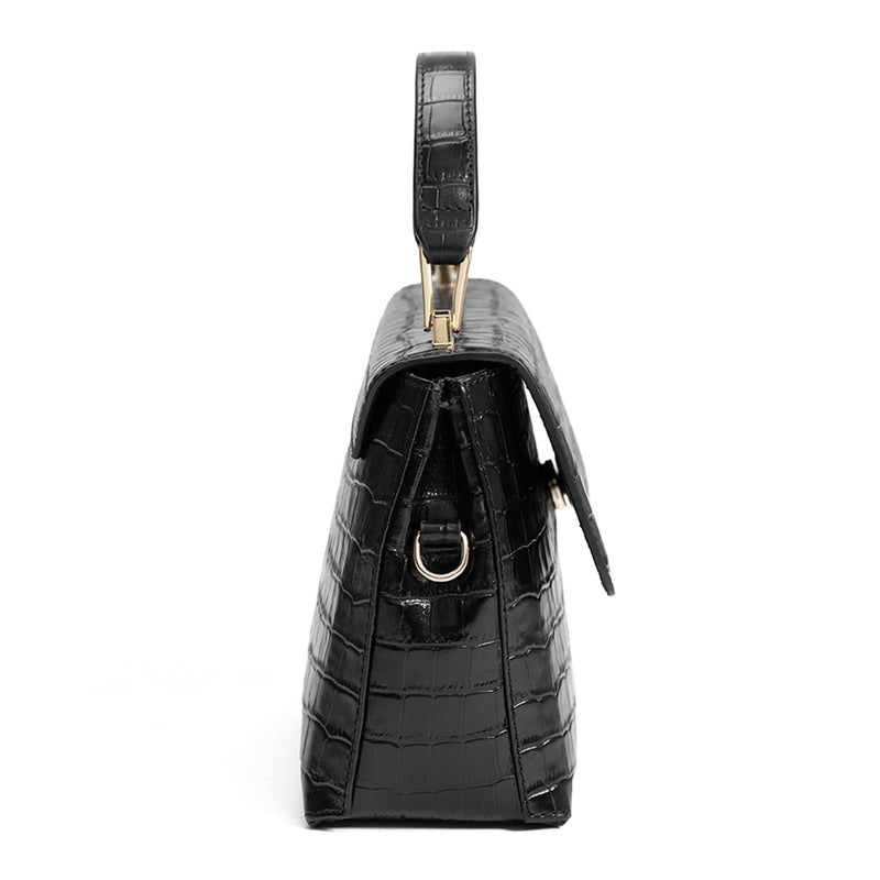 Isabel Bernard Femme Forte Heline Croco Zwarte Handtas van Kalfsleer IB21037-zoom-