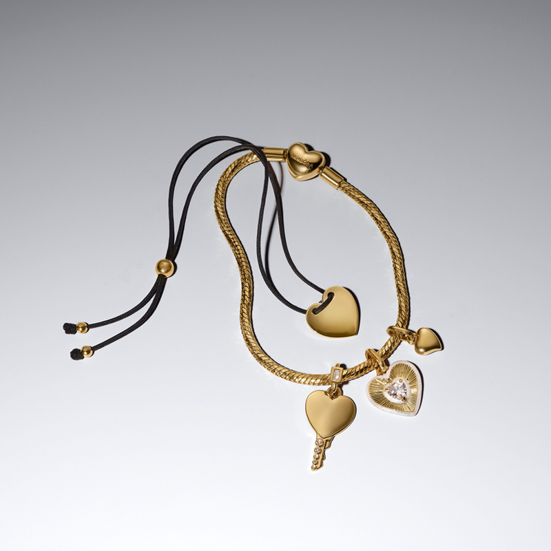 Pandora Moments Gold Plated Engravable Heart Key Shaped Pendant 364353C01-zoom-