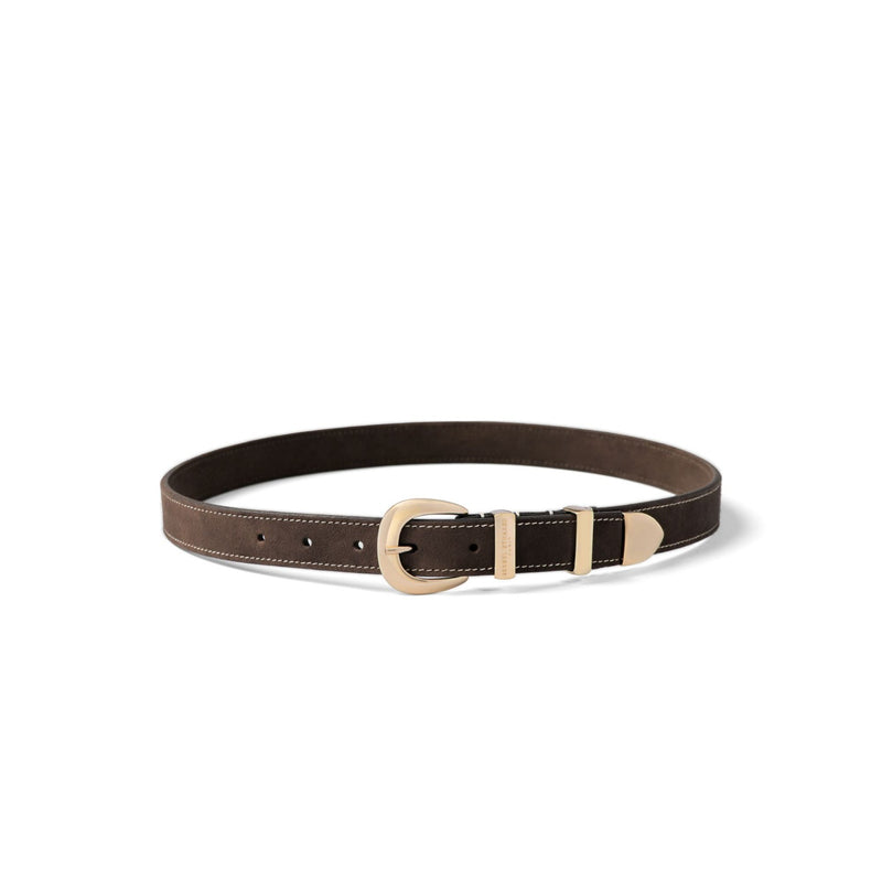 Isabel Bernard Rêveur Mathilde donkerbruine suede riem met goud-kleurige gesp IB60020-131-85-zoom-