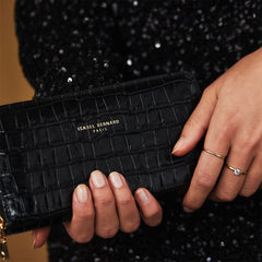 Isabel Bernard Honoré Léa Black Croco Zip Wallet IB23007