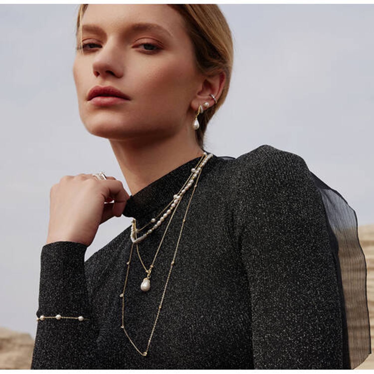 Ania Haie Reimaginer Gold Coloured Shell Pearl Drop Hoop Earrings AH-E069-09G