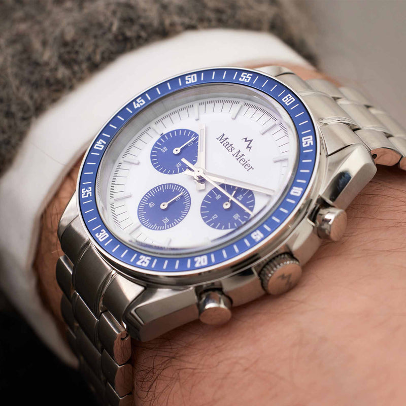 Mats Meier Arosa Racing Chronograaf Herenhorloge Zilverkleurig en Wit MM50013-zoom-