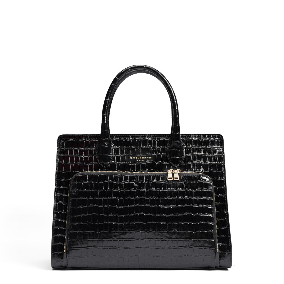 Isabel Bernard Honoré Nadine croco black calfskin leather handbag with 13 inch laptop compartment IB25110-201-13