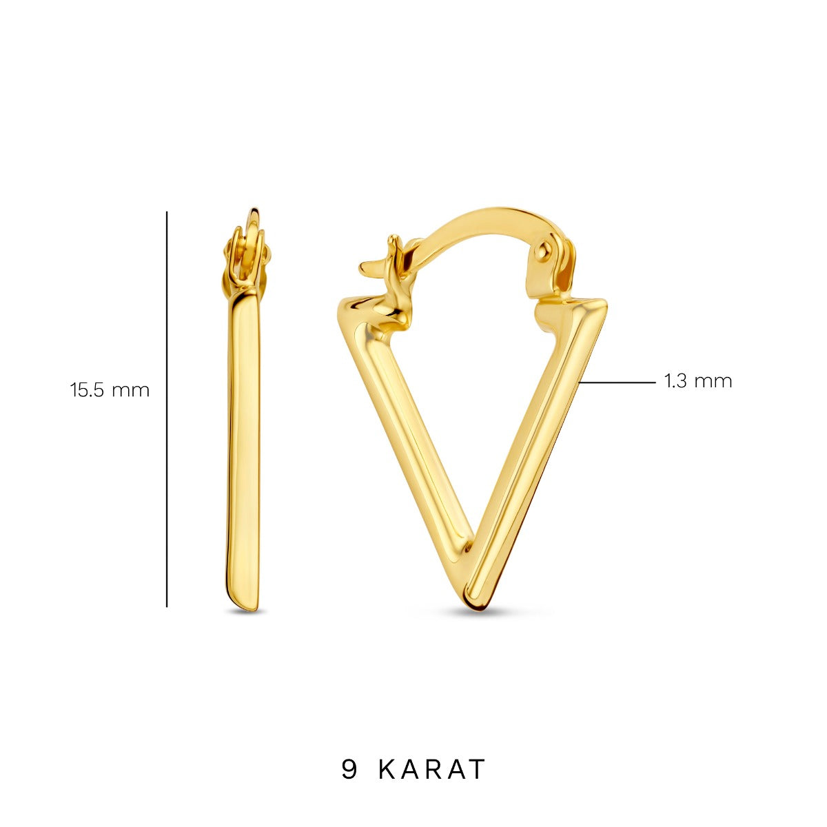 Beloro Jewels Della Spiga Luna 9 Karat Gold Traingle Earrings BO360082