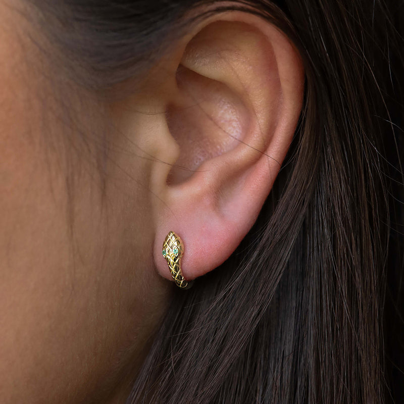 Karma 925 Sterling Silver Gold-coloured Snake Hoop Earrings H119GP-zoom-