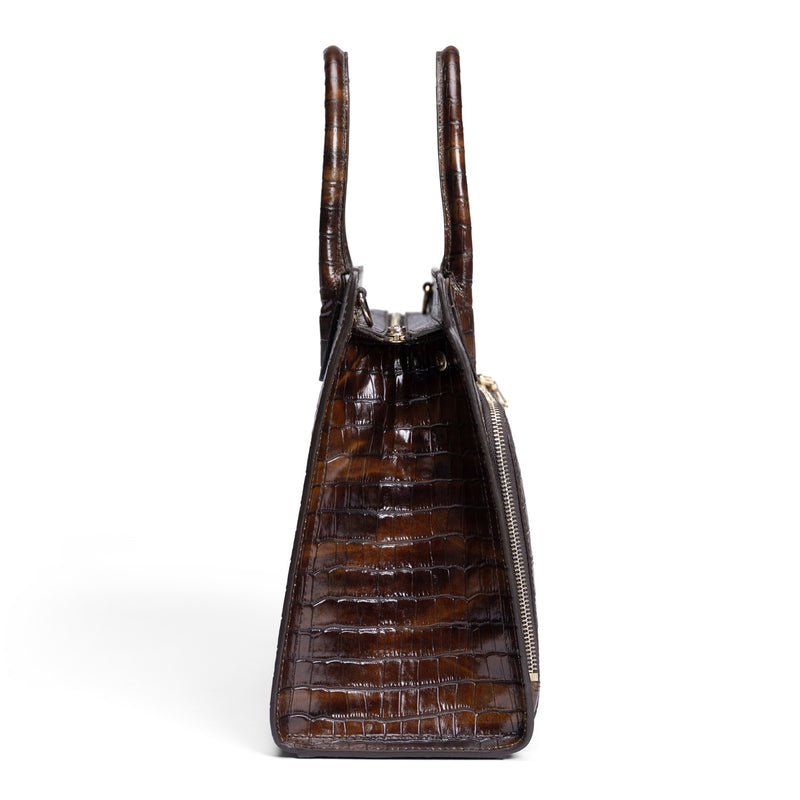 Isabel Bernard Honoré Nadine croco bruine kalfsleren handtas met 13 inch laptopvak IB25110-230-13-zoom-
